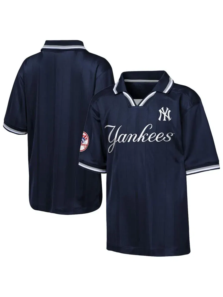 Футболка-поло с принтом New York Yankees Y2 Tech Stadium Fashion Collar Outerstuff — изображение 1 из 3, темно-синий