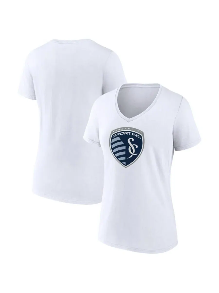 Футболка с V-образным вырезом с принтом Sporting Kansas City Logo Fanatics — изображение 1 из 3, белый