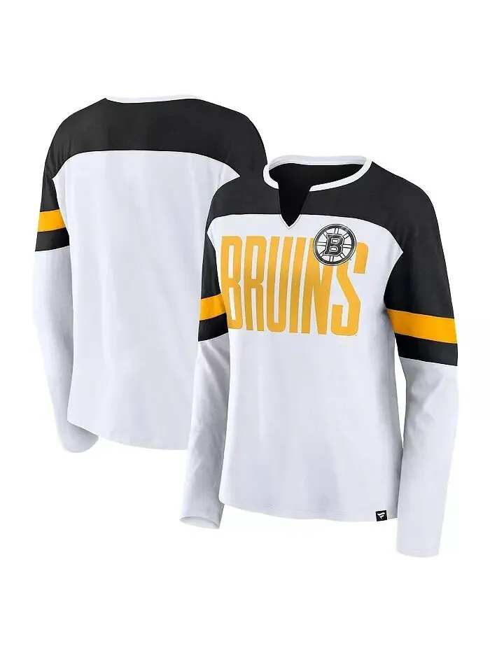 Женская белая футболка Boston Bruins Frozen с длинным рукавом и вырезом под горло Fanatics — изображение 1 из 3