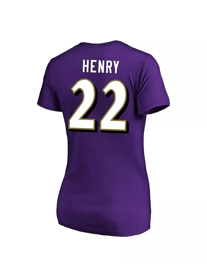 Женская футболка Derrick Henry Purple Baltimore Ravens размера плюс с именем и номером и V-образным — изображение 2 из 3