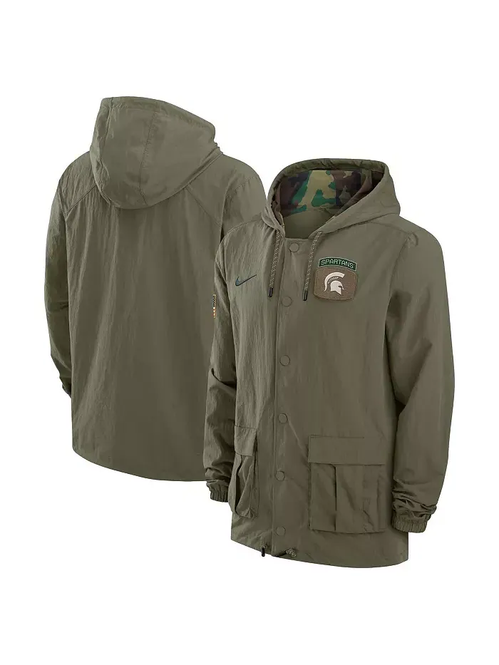Мужская оливковая/камуфляжная толстовка Michigan State Spartans 2024 Military Appreciation с полной — изображение 1 из 3