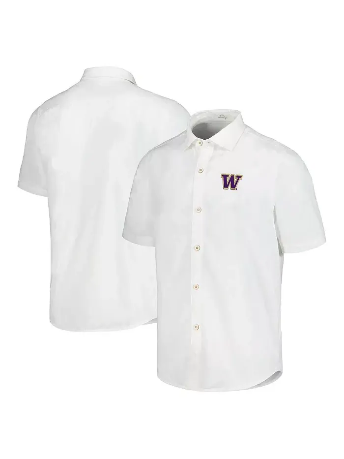 Мужская белая кнопочная рубашка Washington Huskies Coconut Point Palm Vista Island Zone Camp Tommy — изображение 1 из 3