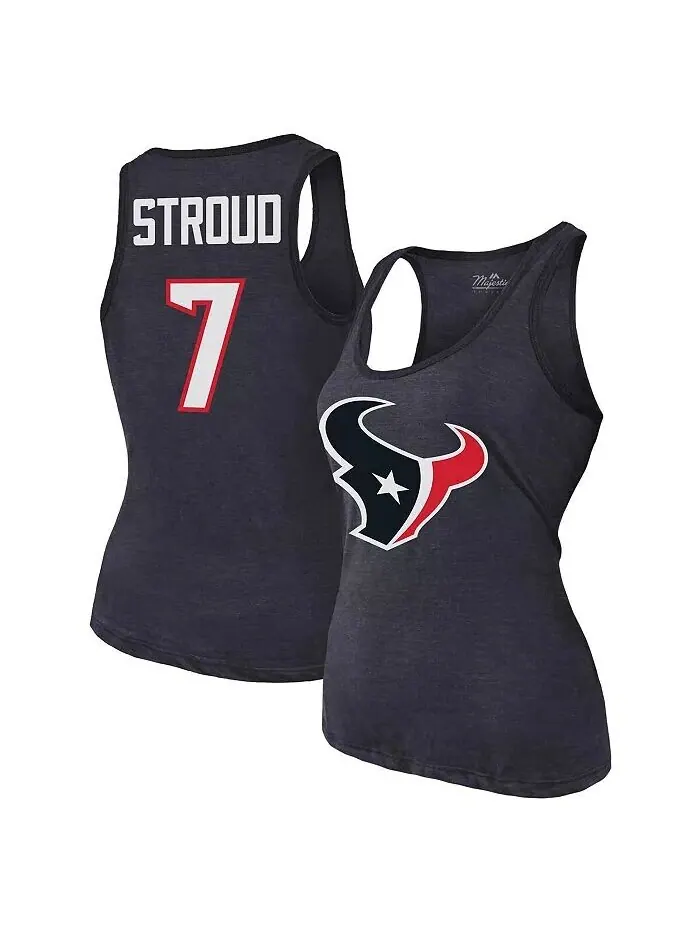 Женская майка CJ Stroud Navy Houston Texans с именем и номером Tri-Blend Majestic — изображение 1 из 3