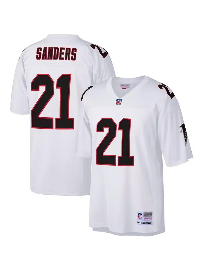 Мужская реплика джерси Deion Sanders Atlanta Falcons 1992 года в белом цвете для высоких и полных — изображение 1 из 3