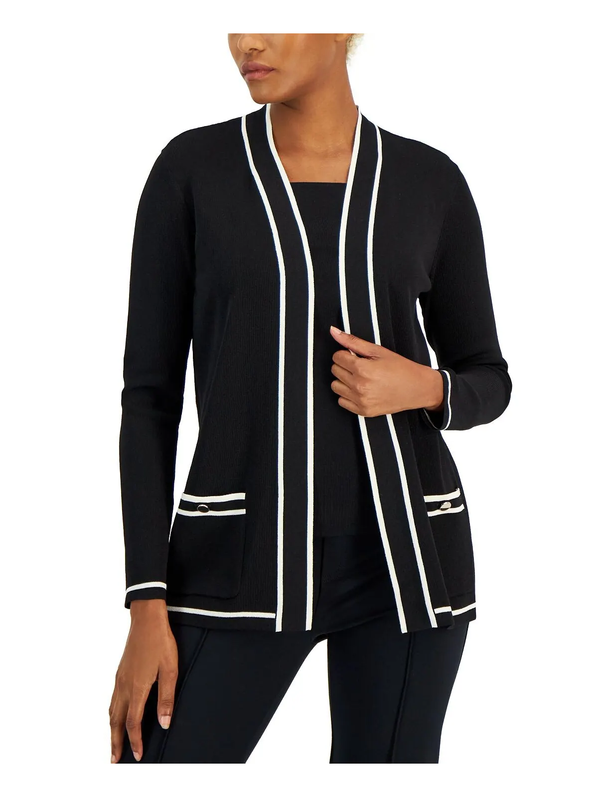 Кардиган Malibu с миниатюрным кончиком Anne Klein — изображение 1 из 3, черный/белый