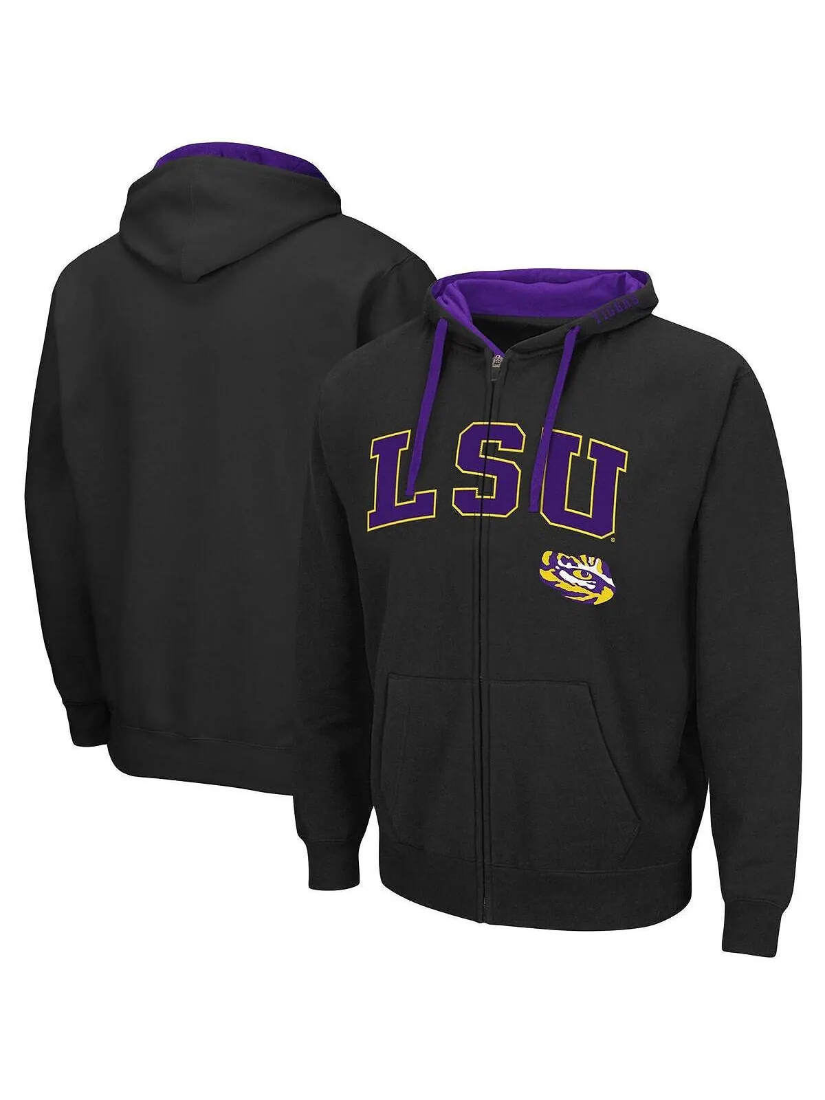Мужская черная толстовка с молнией во всю длину LSU Tigers Big and Tall Colosseum — изображение 1 из 3, черный