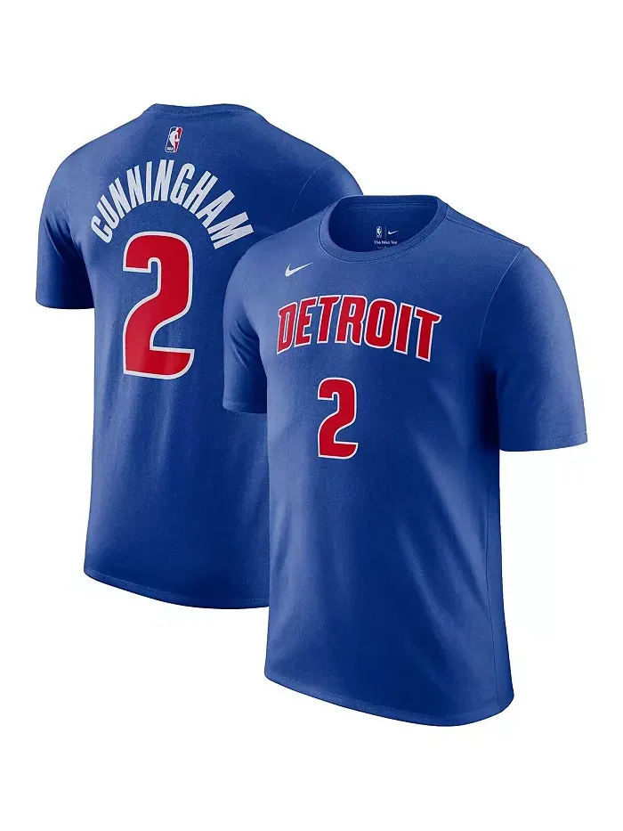 Мужская синяя футболка Detroit Pistons Icon 2022/23 с именем и номером Cade Cunningham, для занятий