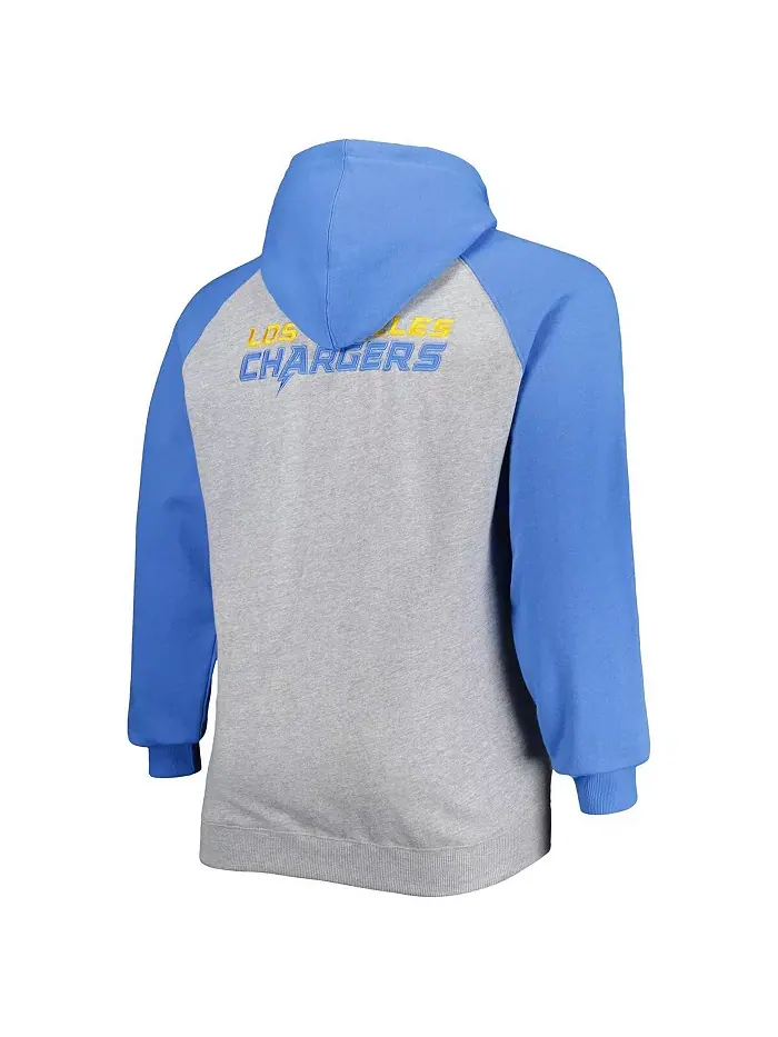 Мужская толстовка с капюшоном и молнией Los Angeles Chargers Big and Tall Fleece Raglan Full-Zip — изображение 2 из 3
