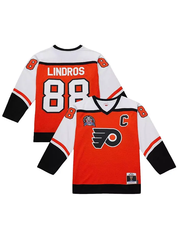Мужская оранжевая джерси Philadelphia Flyers 1996-97 Power Play с именем Eric Lindros Mitchell & — изображение 1 из 5