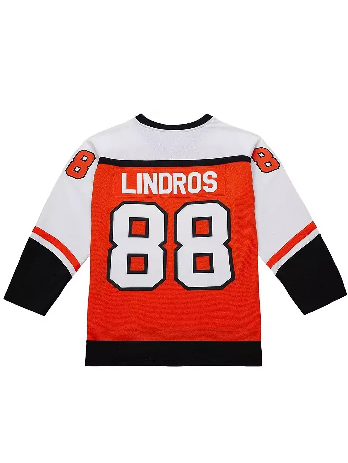 Мужская оранжевая джерси Philadelphia Flyers 1996-97 Power Play с именем Eric Lindros Mitchell & — изображение 4 из 5