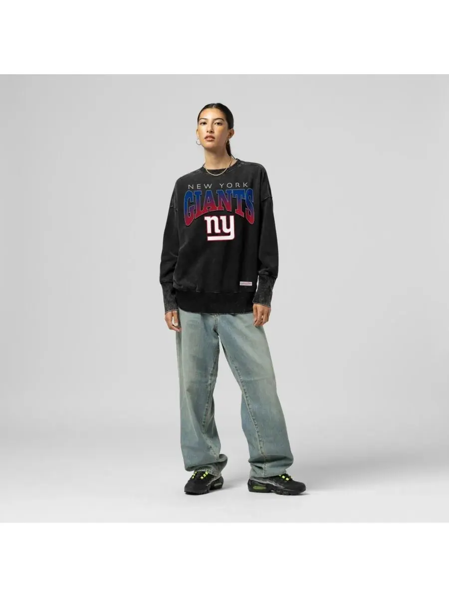 Mitchell & Ness Женская черная толстовка с круглым вырезом New York Giants Delineate Mineral Wash — изображение 1 из 4