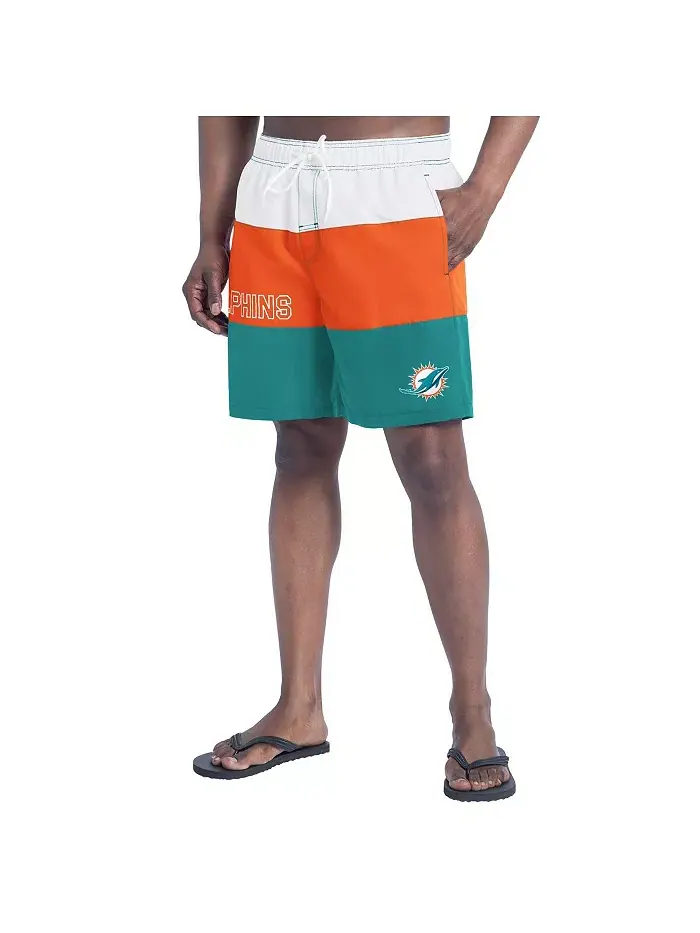 Мужские плавки для пляжного волейбола Miami Dolphins Sunrise Volley в цвете аква/оранжевый G-III — изображение 1 из 3