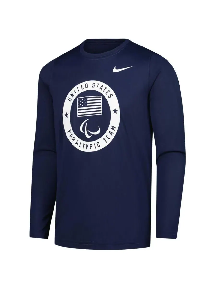Nike Футболка с длинным рукавом "Легенда Паралимпийских игр США" для мальчиков и девочек — изображение 2 из 3, темно-синий