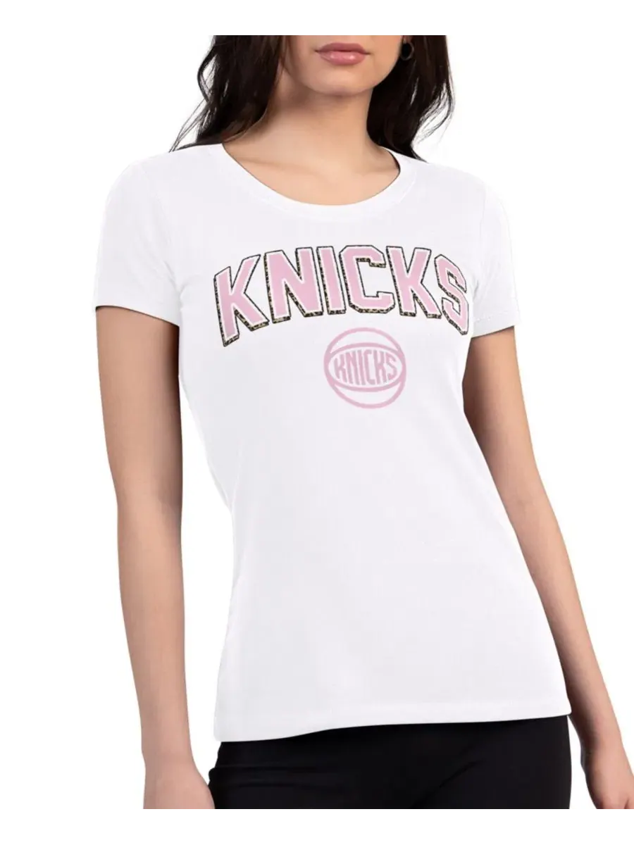 Женская футболка супер-облегающая с принтом New York Knicks Pink Leopard G-III 4Her by Carl Banks — изображение 1 из 3, белый