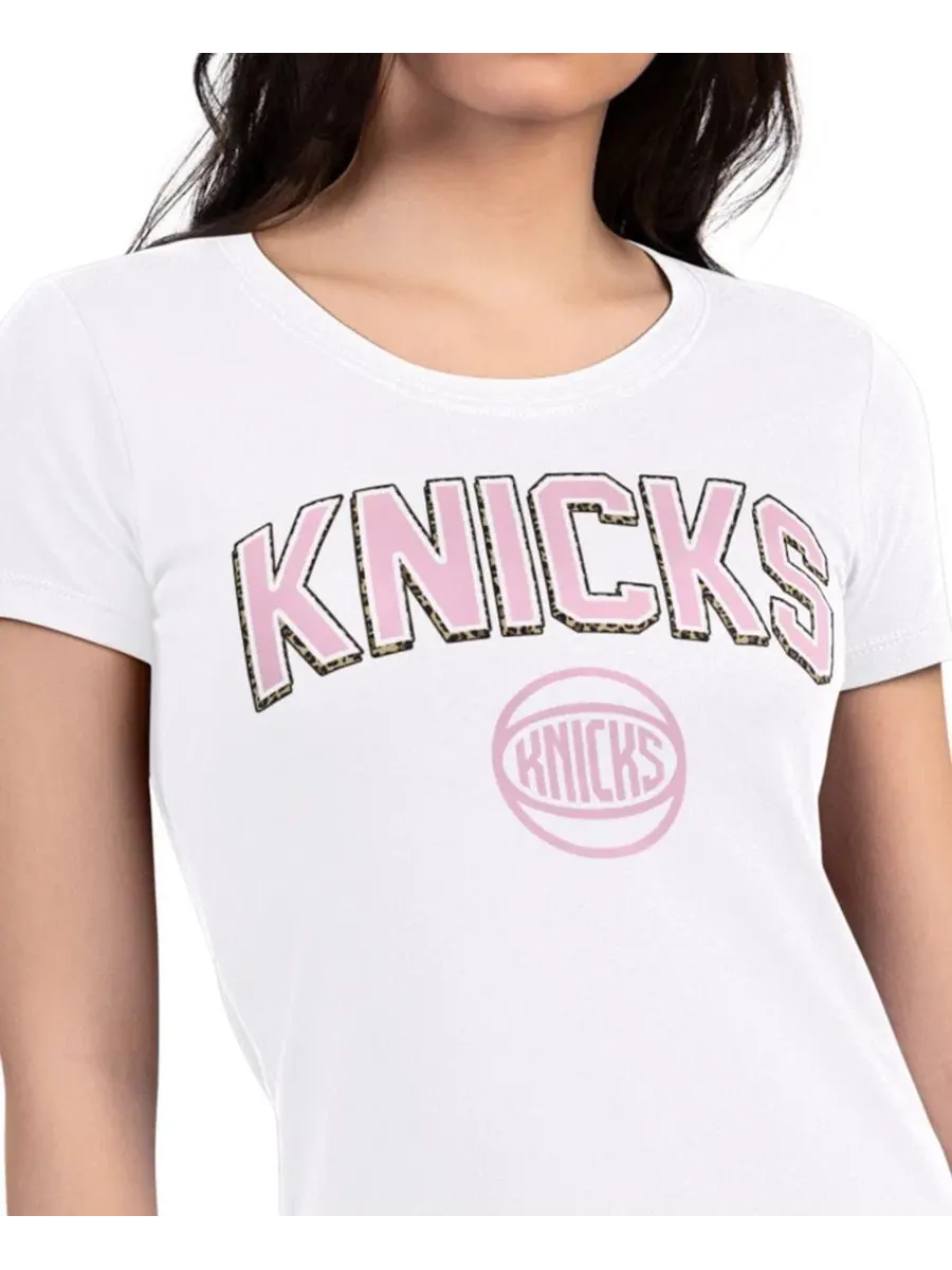 Женская футболка супер-облегающая с принтом New York Knicks Pink Leopard G-III 4Her by Carl Banks — изображение 3 из 3, белый