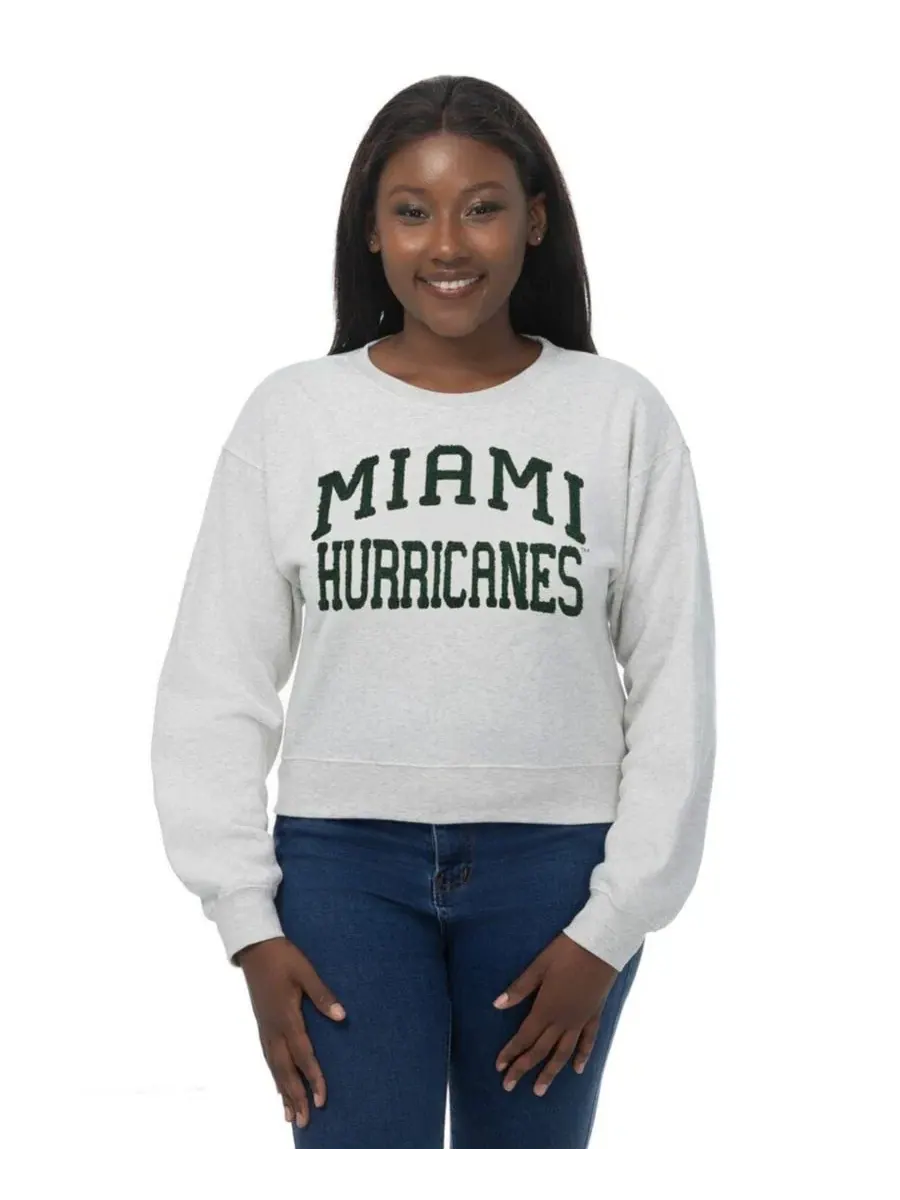 Женский укороченный свитшот с вышивкой Chenille Miami Hurricanes ZooZatz — изображение 1 из 1, овсяный