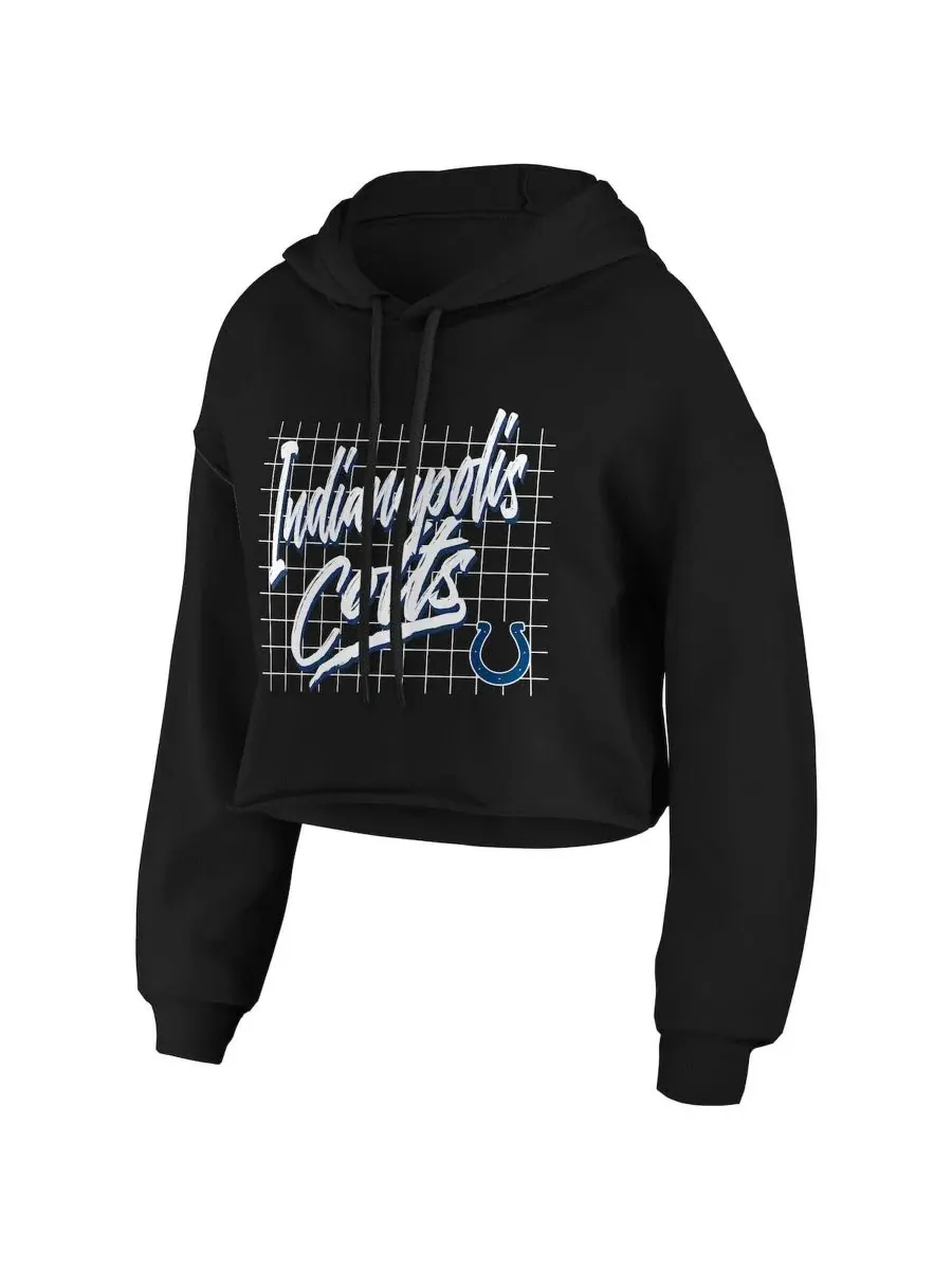 Женский укороченный худи-пуловер с капюшоном с принтом Indianapolis Colts WEAR by Erin Andrews — изображение 2 из 3, черный