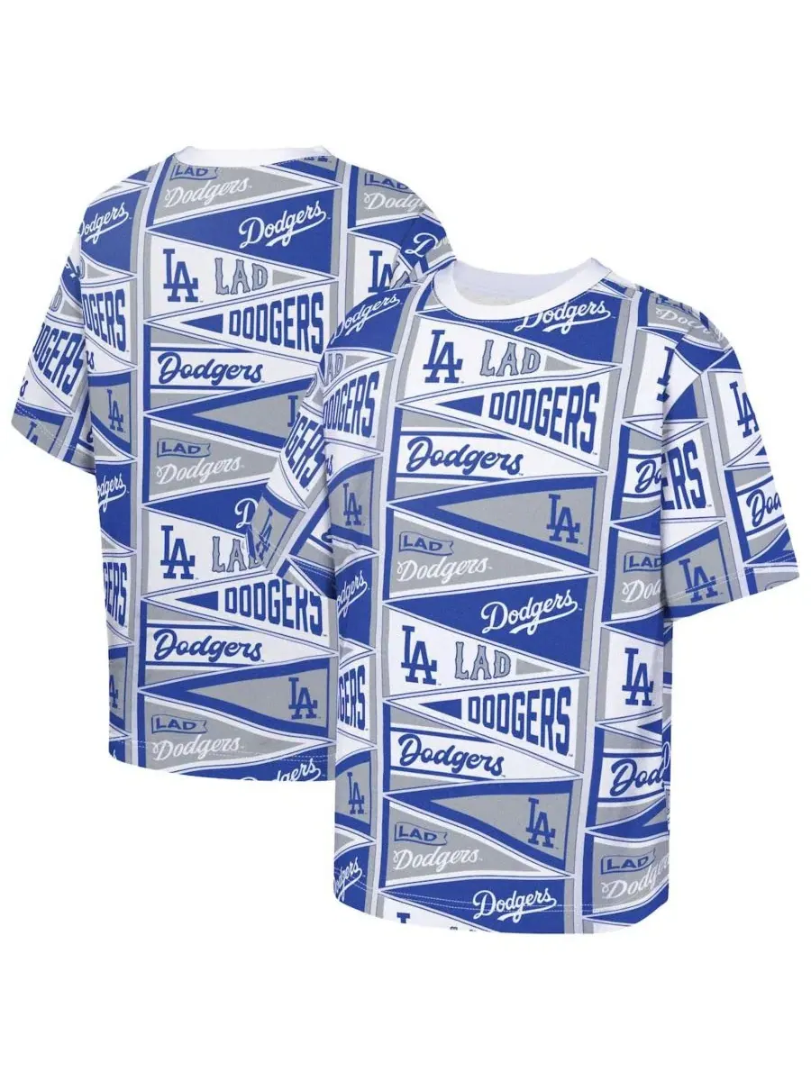 Футболка с принтом-вымпелами Los Angeles Dodgers All-Over Pennant Outerstuff — изображение 1 из 3, синий