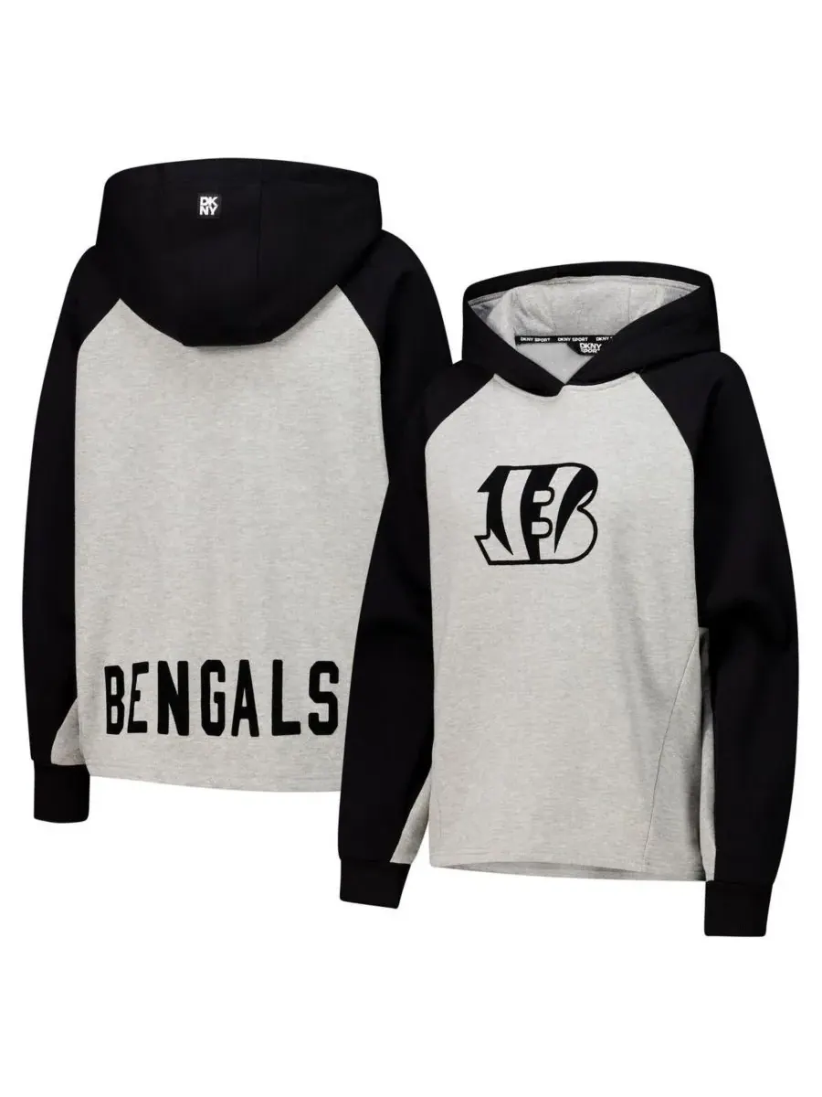 DKNY Женская укороченная толстовка с рукавами реглан "Joy" с логотипом Cincinnati Bengals — изображение 1 из 3, серый черный