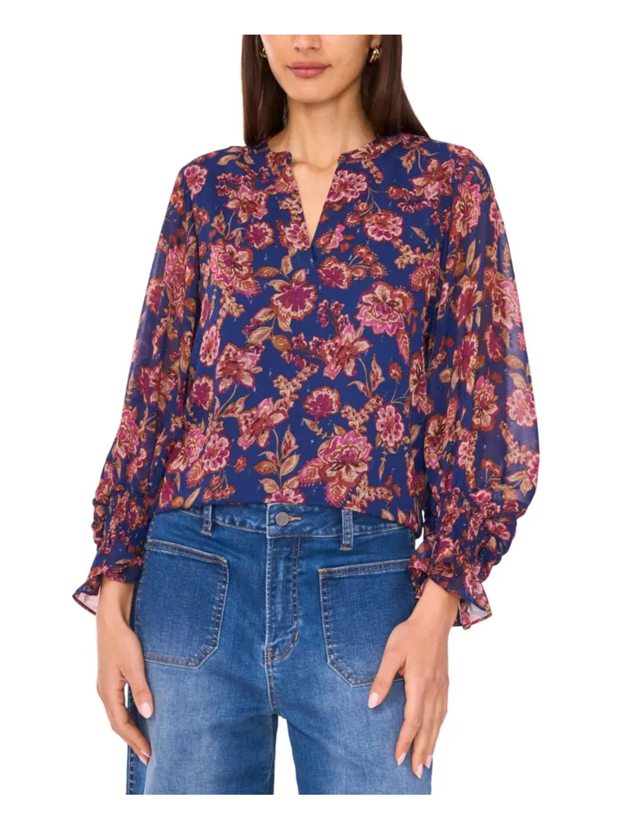 Женская блузка с разрезом на воротнике и длинными рукавами Vince Camuto, Deep Sky