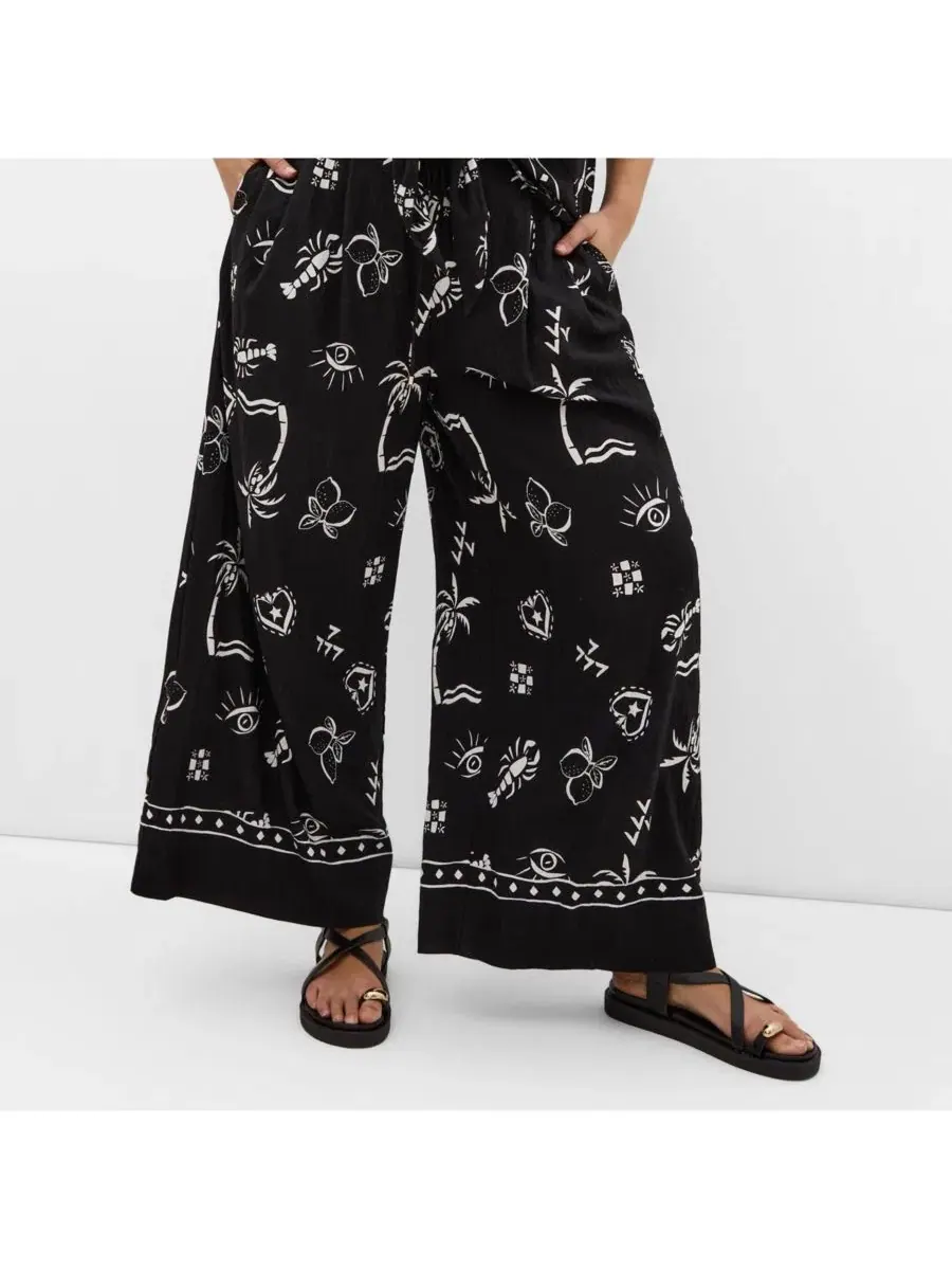 Брюки-кюлоты с принтом Resort Border Print CITY CHIC, B&W Conversational — изображение 1 из 5