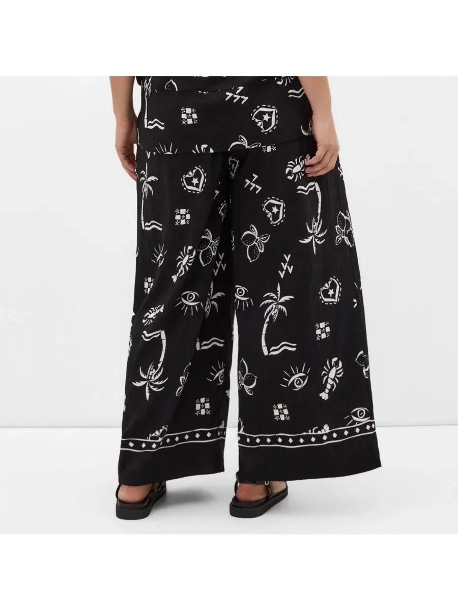 Брюки-кюлоты с принтом Resort Border Print CITY CHIC, B&W Conversational — изображение 2 из 5
