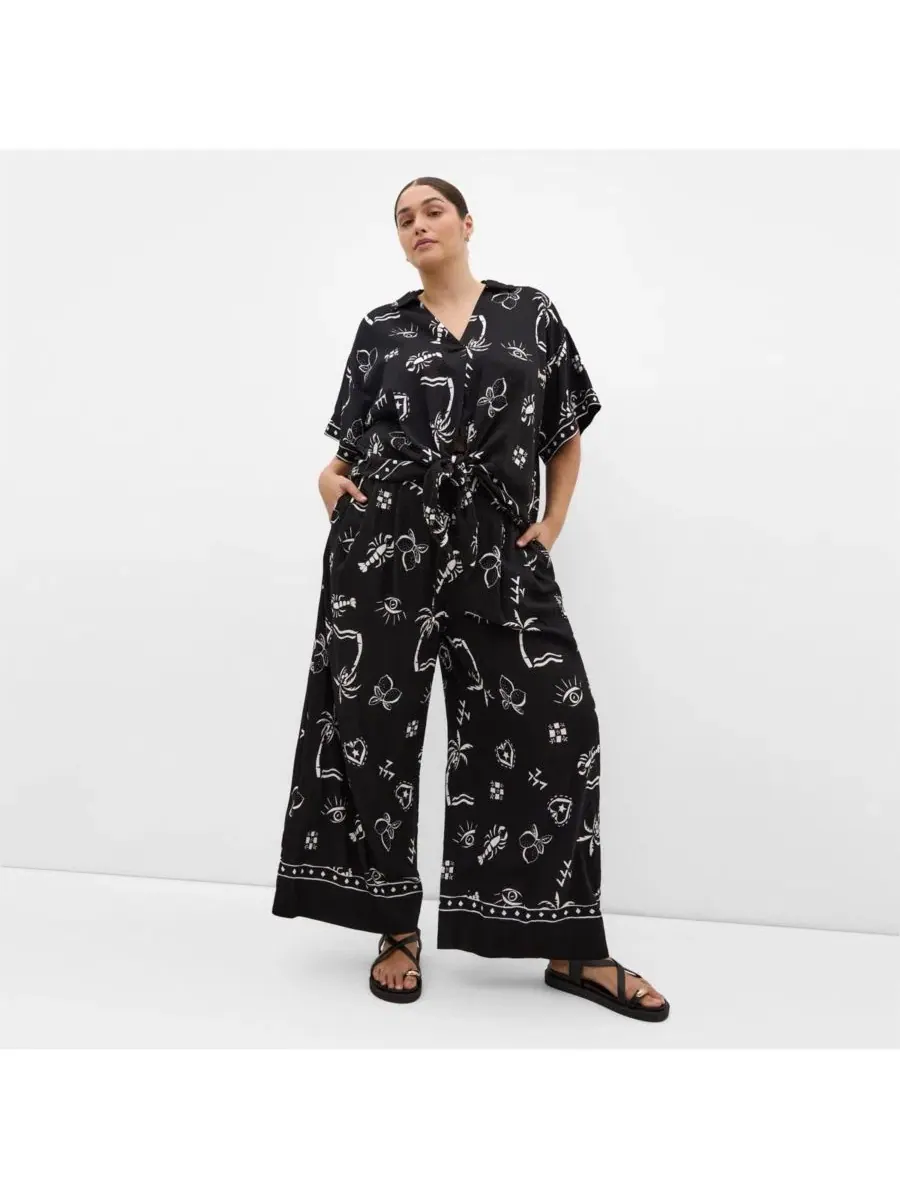 Брюки-кюлоты с принтом Resort Border Print CITY CHIC, B&W Conversational — изображение 4 из 5