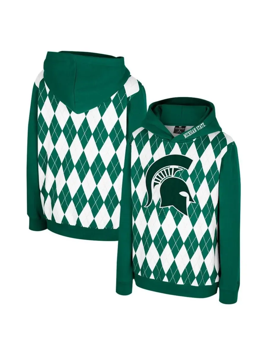 Colosseum Толстовка Big Boys and Girls Green Michigan State Spartans Argyle The Dealio Pullover — изображение 1 из 3, зеленый
