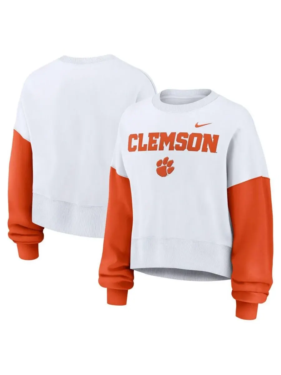 Nike Женская белая толстовка-пуловер Clemson Tigers оверсайз с цветными блоками — изображение 1 из 3, белый