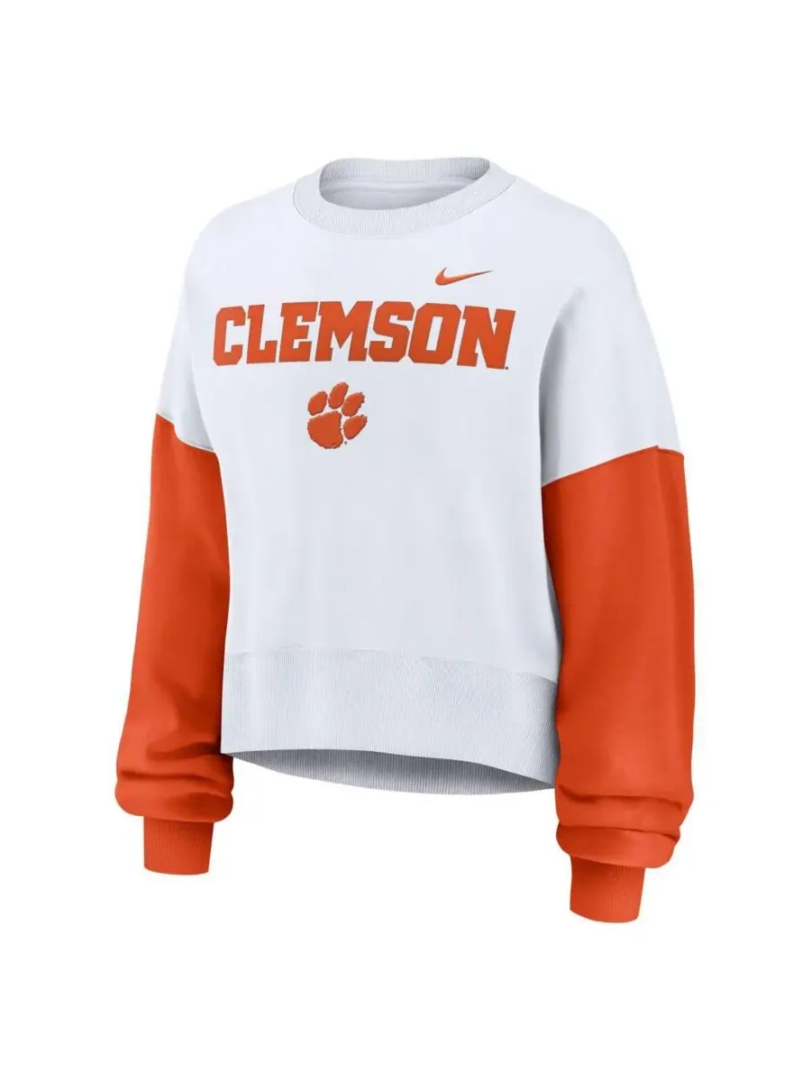 Nike Женская белая толстовка-пуловер Clemson Tigers оверсайз с цветными блоками — изображение 2 из 3, белый