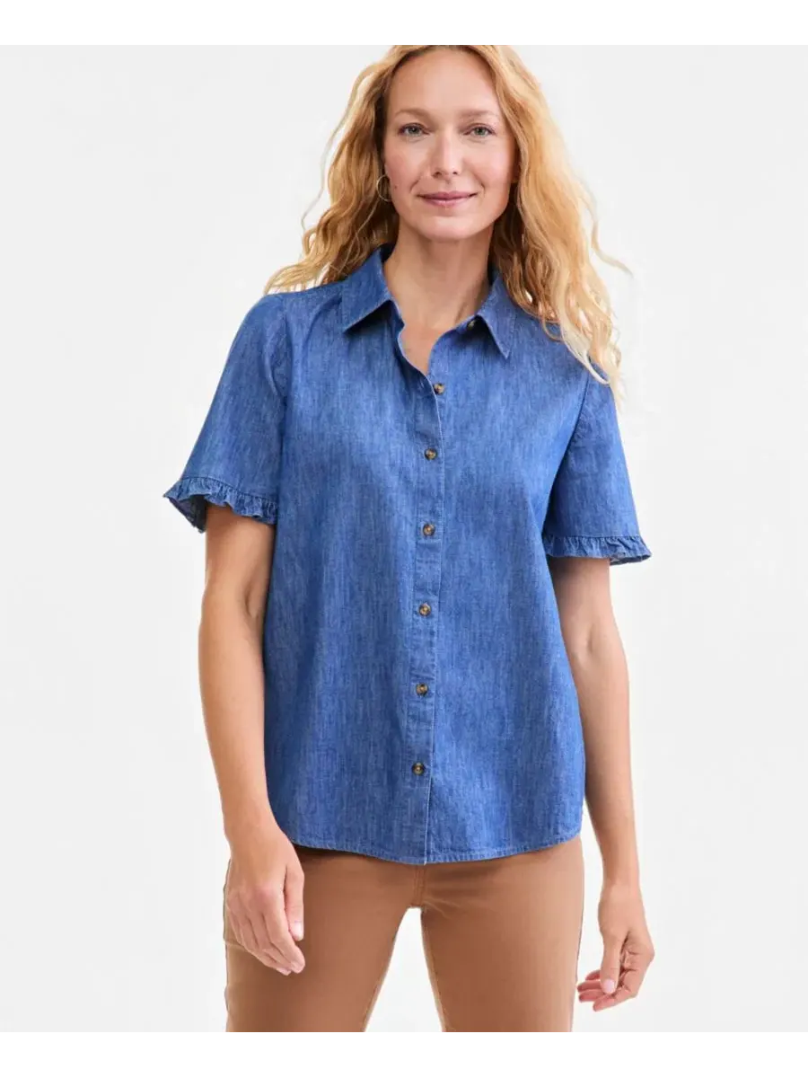 Женская рубашка-кемп с коротким рукавом-рюш Style & Co, Modern Wash