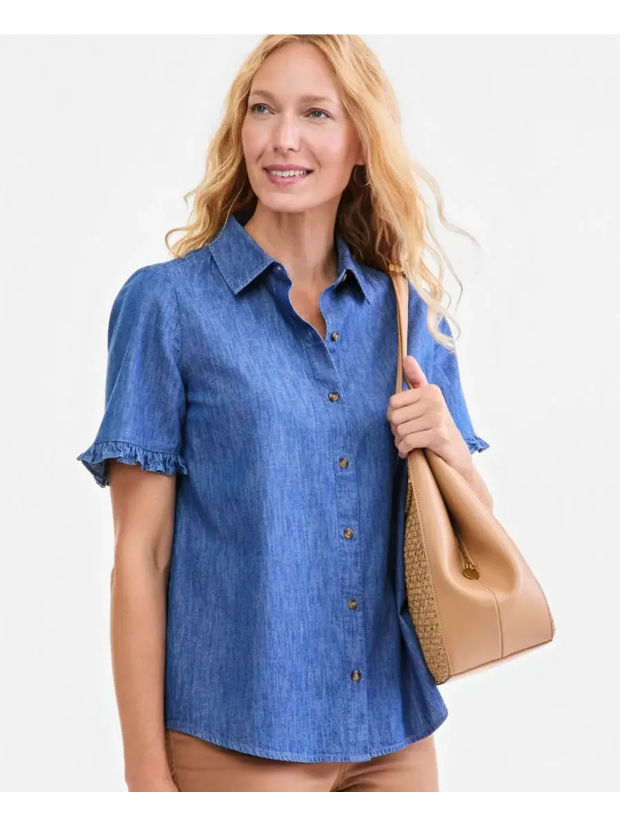 Женская рубашка-кемп с коротким рукавом-рюш Style & Co, Modern Wash — изображение 4 из 4