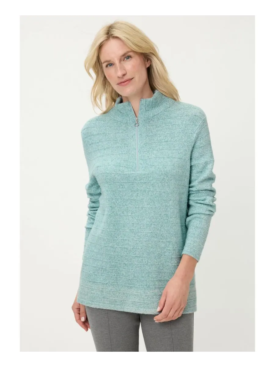 Женский свитер с половинной молнией Olsen, Dark mint melange
