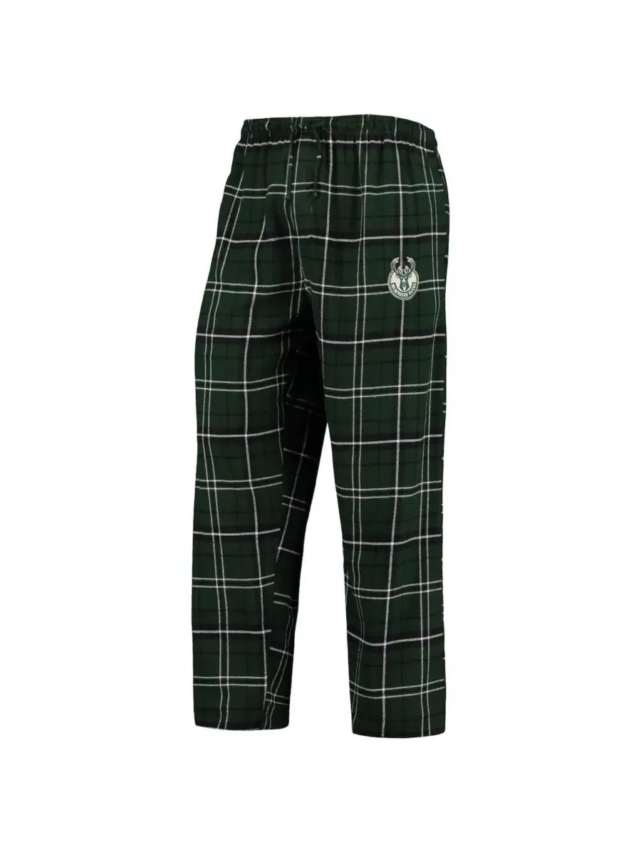 Мужские клетчатые фланелевые брюки цвета хаки с логотипом Milwaukee Bucks Concepts Sport — изображение 2 из 3, зеленый черный