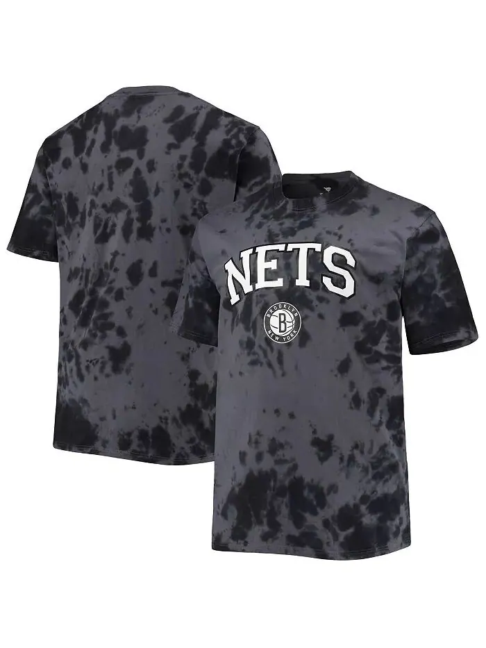 Мужская черная футболка Brooklyn Nets Big and Tall Marble Dye Tonal Performance Profile
