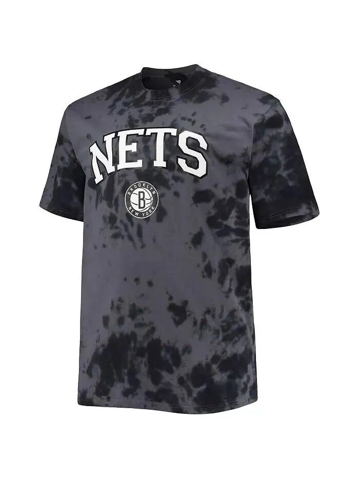 Мужская черная футболка Brooklyn Nets Big and Tall Marble Dye Tonal Performance Profile — изображение 2 из 3