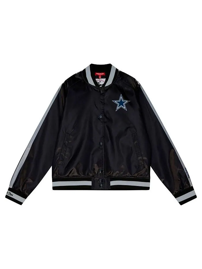 Женская черная рваная атласная куртка с длинными кнопками Dallas Cowboys реглан Mitchell & Ness — изображение 4 из 4, черный