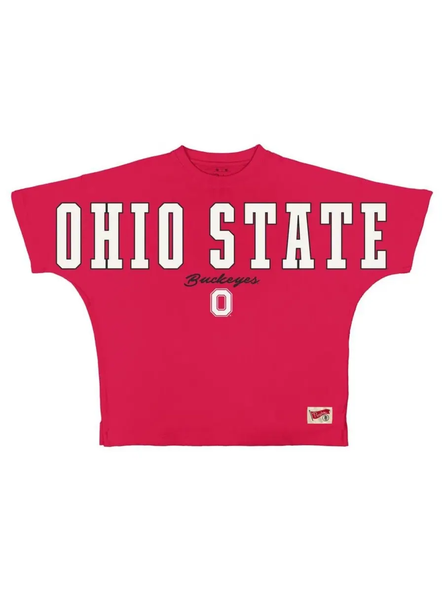 Футболка оверсайз с принтом Ohio State Buckeyes Flannigan Pressbox — изображение 1 из 2, алый