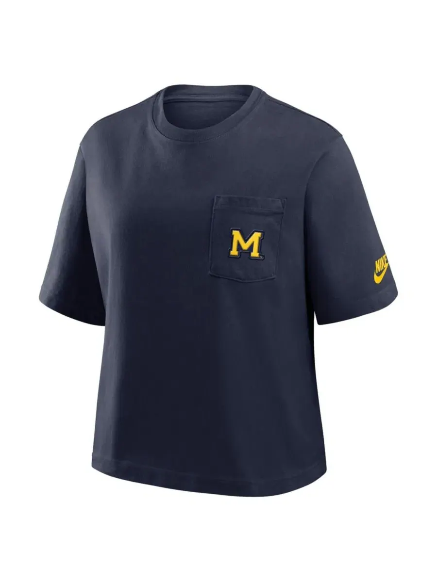 Футболка свободного кроя с принтом Michigan Wolverines Legacy Pocket Boxy Nike — изображение 2 из 5, темно-синий
