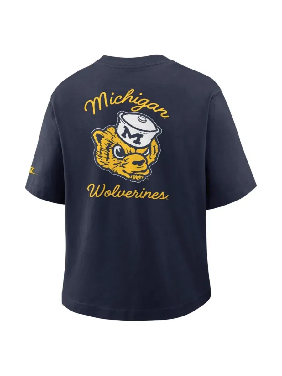 Футболка свободного кроя с принтом Michigan Wolverines Legacy Pocket Boxy Nike — изображение 3 из 5, темно-синий