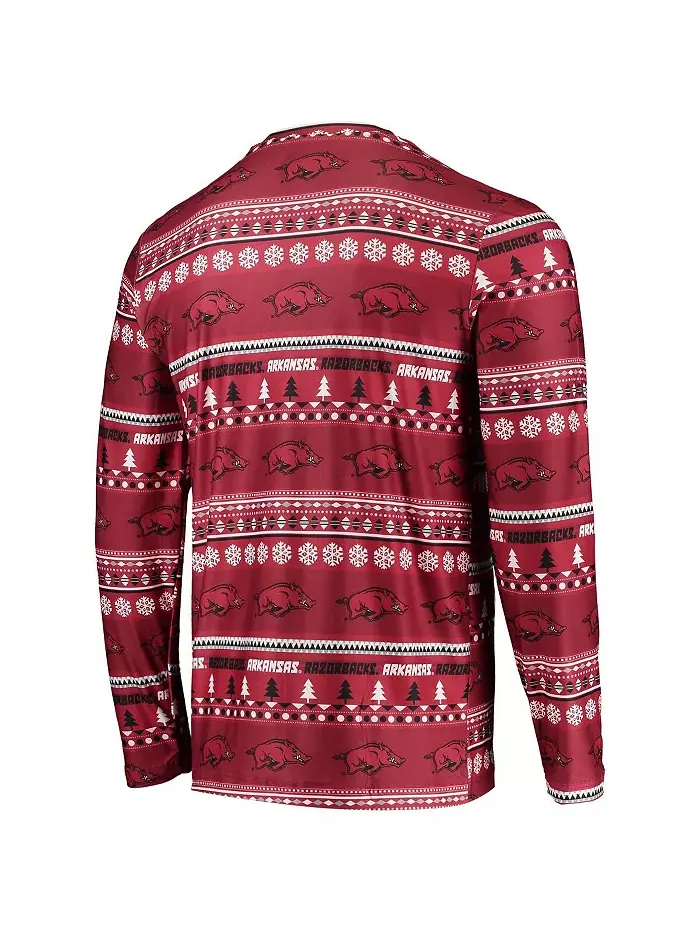 Мужской комплект для сна Arkansas Razorbacks Cardinal "Ugly Sweater" с длинным рукавом: футболка и — изображение 3 из 4