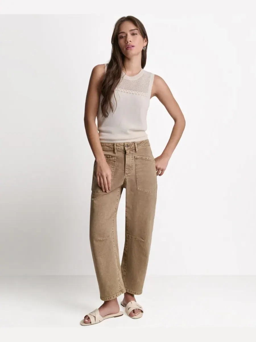 Брюки с завышенной талией и силуэтом барел-лег, модель Barrel Leg BCBG, French And Acid Wash — изображение 3 из 8