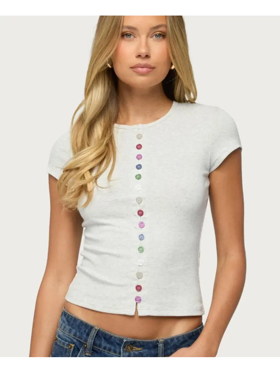 Женская футболка-поло с пуговицами Cary Mixed Button Up Edikted — изображение 1 из 1