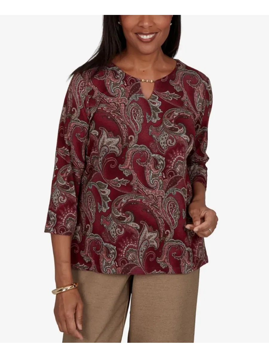Женский топ с принтом Union Square Paisley Scroll Alfred Dunner, Cranbry — изображение 1 из 5