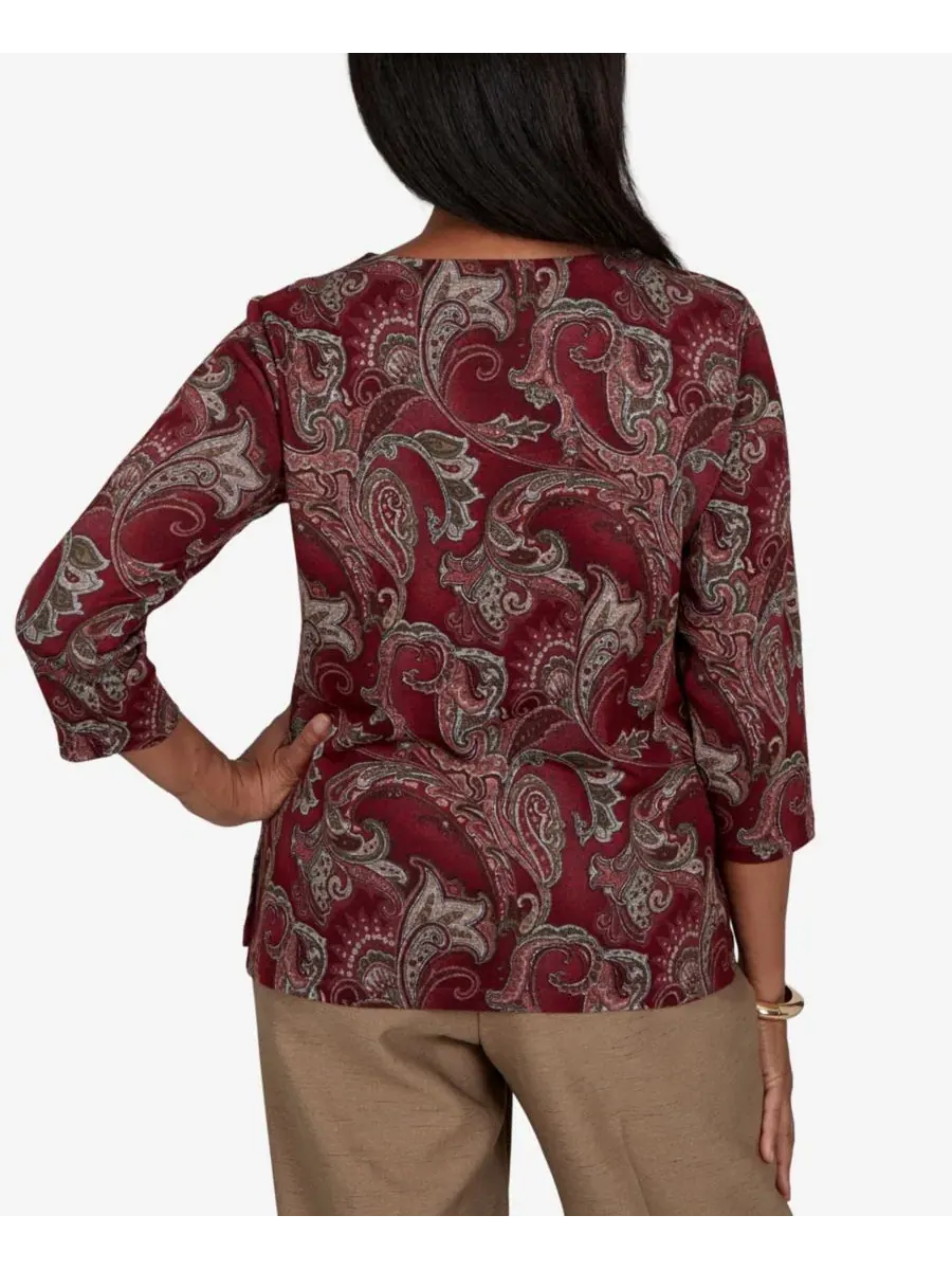 Женский топ с принтом Union Square Paisley Scroll Alfred Dunner, Cranbry — изображение 5 из 5