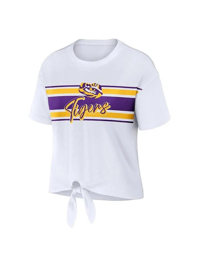 Женская белая укороченная футболка LSU Tigers в полоску спереди с узлом WEAR by Erin Andrews — изображение 2 из 3, белый