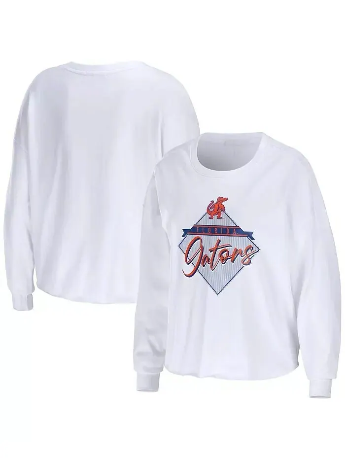 Белая женская укороченная футболка с длинными рукавами Florida Gators Diamond Wear By Erin Andrews