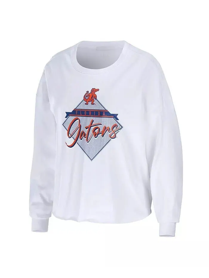 Белая женская укороченная футболка с длинными рукавами Florida Gators Diamond Wear By Erin Andrews — изображение 3 из 3