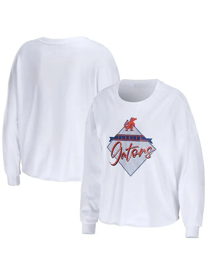 Белая женская укороченная футболка с длинными рукавами Florida Gators Diamond WEAR by Erin Andrews — изображение 1 из 3