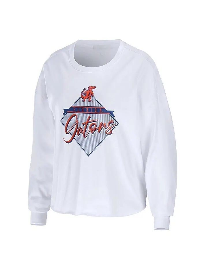 Белая женская укороченная футболка с длинными рукавами Florida Gators Diamond WEAR by Erin Andrews — изображение 3 из 3
